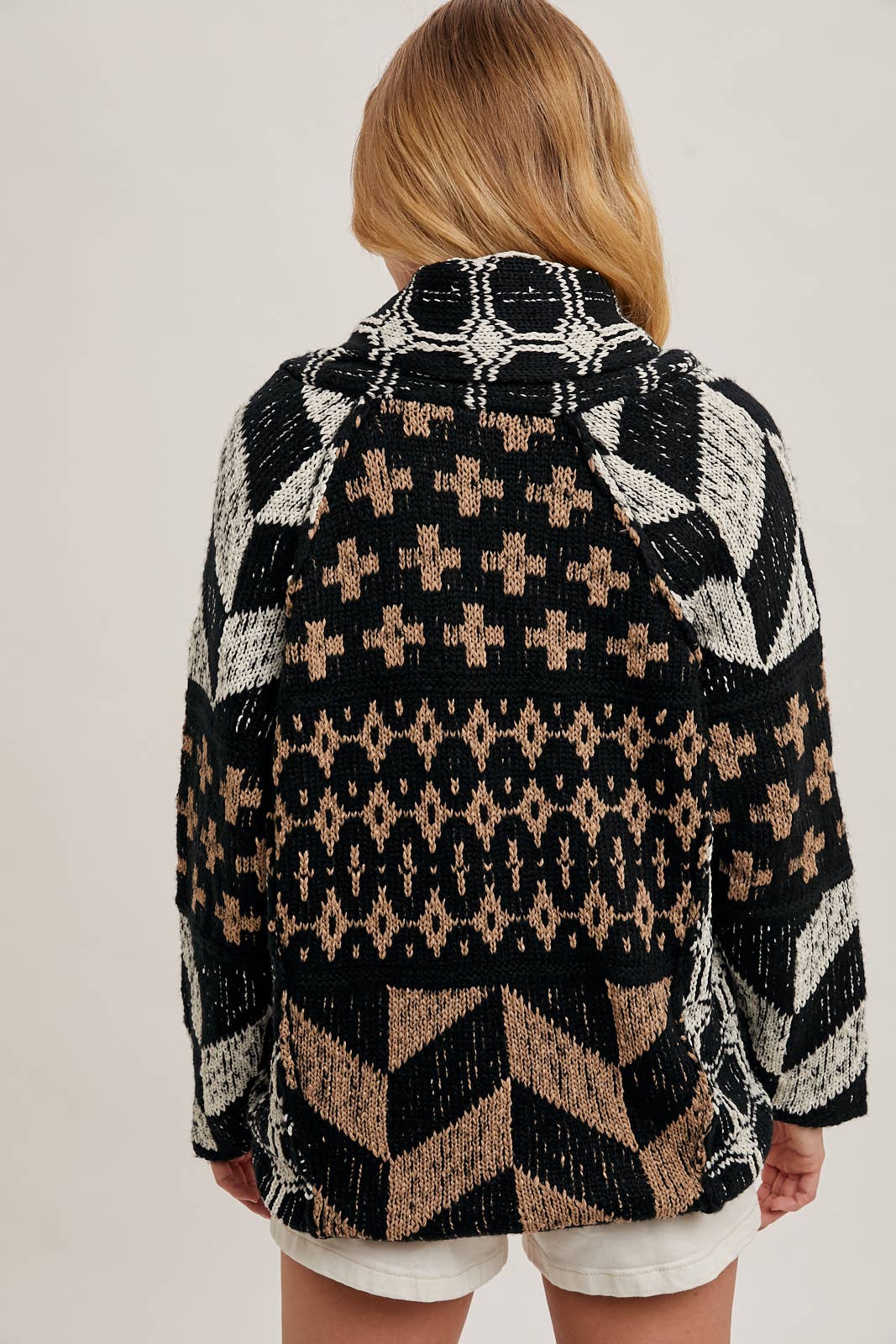 Button Down Knit Sweater Cardigan - Black/Brown