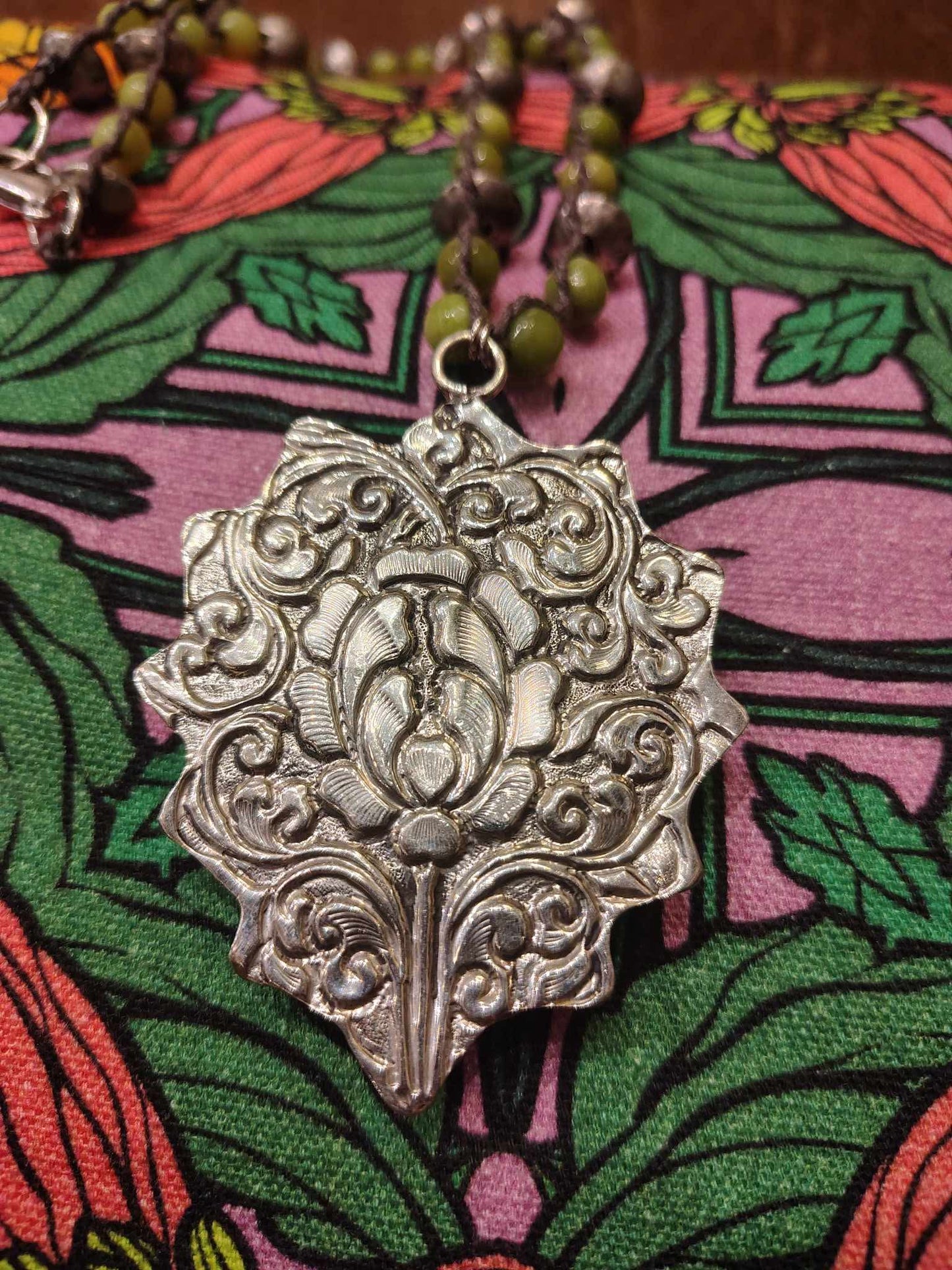 Green Jasper Pendant On Olive Jade Necklace
