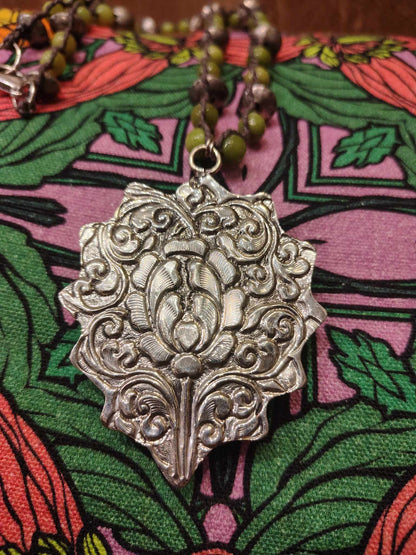 Green Jasper Pendant On Olive Jade Necklace