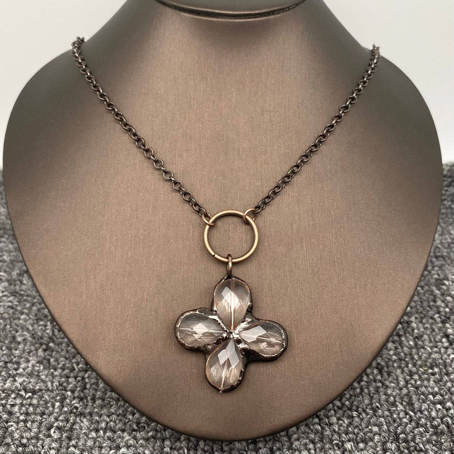Irregular Four-leaf Clover Shape Crystal Necklace