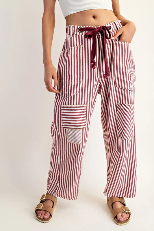 Striped Drawstring Barrel Pants