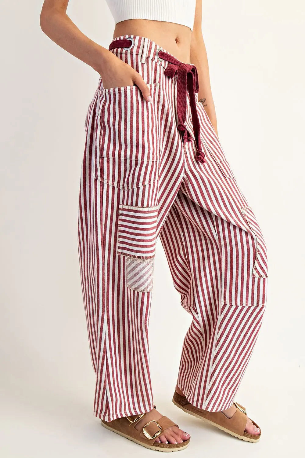 Striped Drawstring Barrel Pants