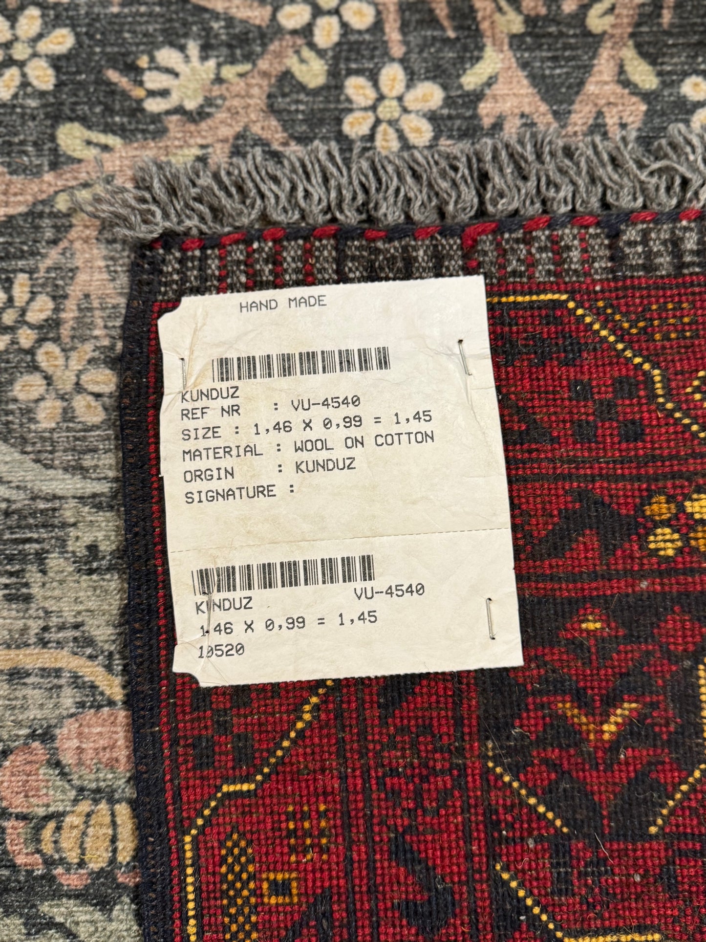 Handmade Wool Area Rug - Red & Yellow Floral Print
