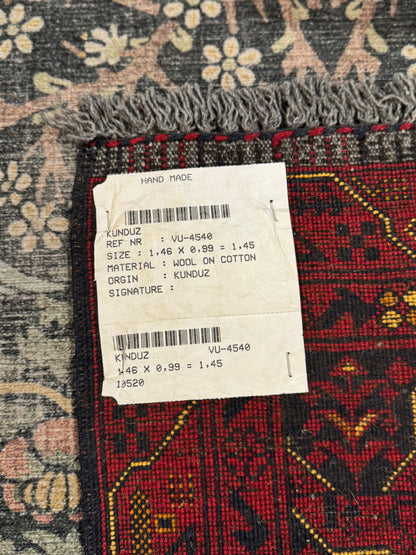 Handmade Wool Area Rug - Red & Yellow Floral Print