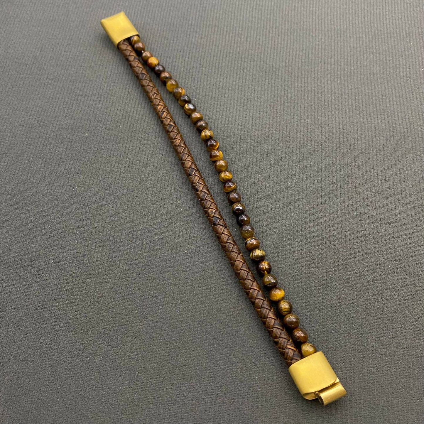 Men's Tiger Eye Stone Leather Double Layer Bracelet - MJ/BC