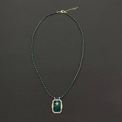 Enamel Rhinestone Star Square Cahrm Braided Rope Necklace