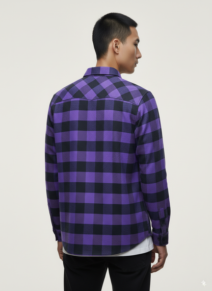 Men's Flannel Buffalo Plaid Shirt - Purple