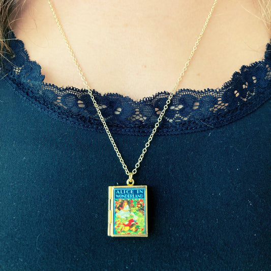 Book Locket Alice In Wonderland - Rabbit Running Late - Brass