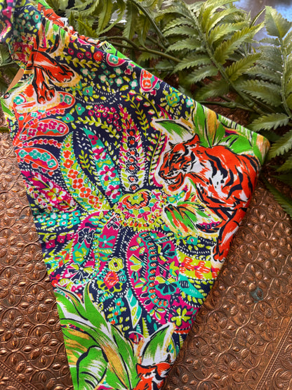 Tiger / Lime Green Leaves Bandana #SS4*