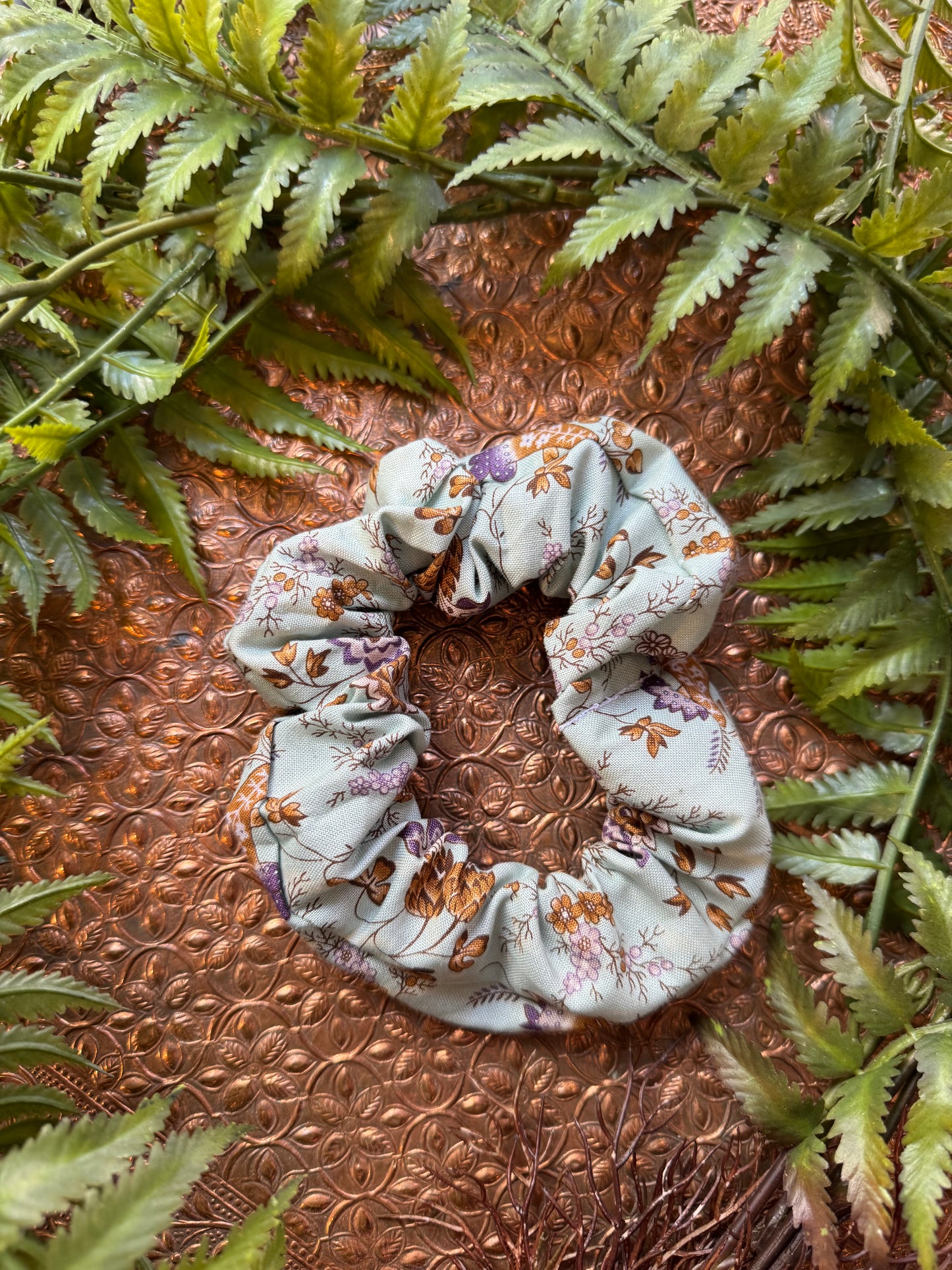 Light Blue / Gold Floral Scrunchie #SS20*
