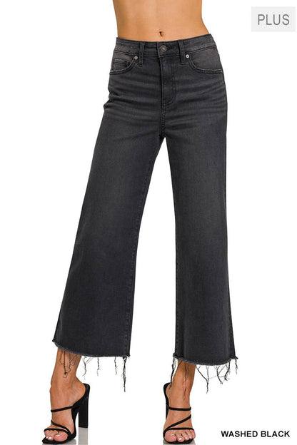 Plus High Rise Washed Black Cropped Jean Pants - WASHED BLACK