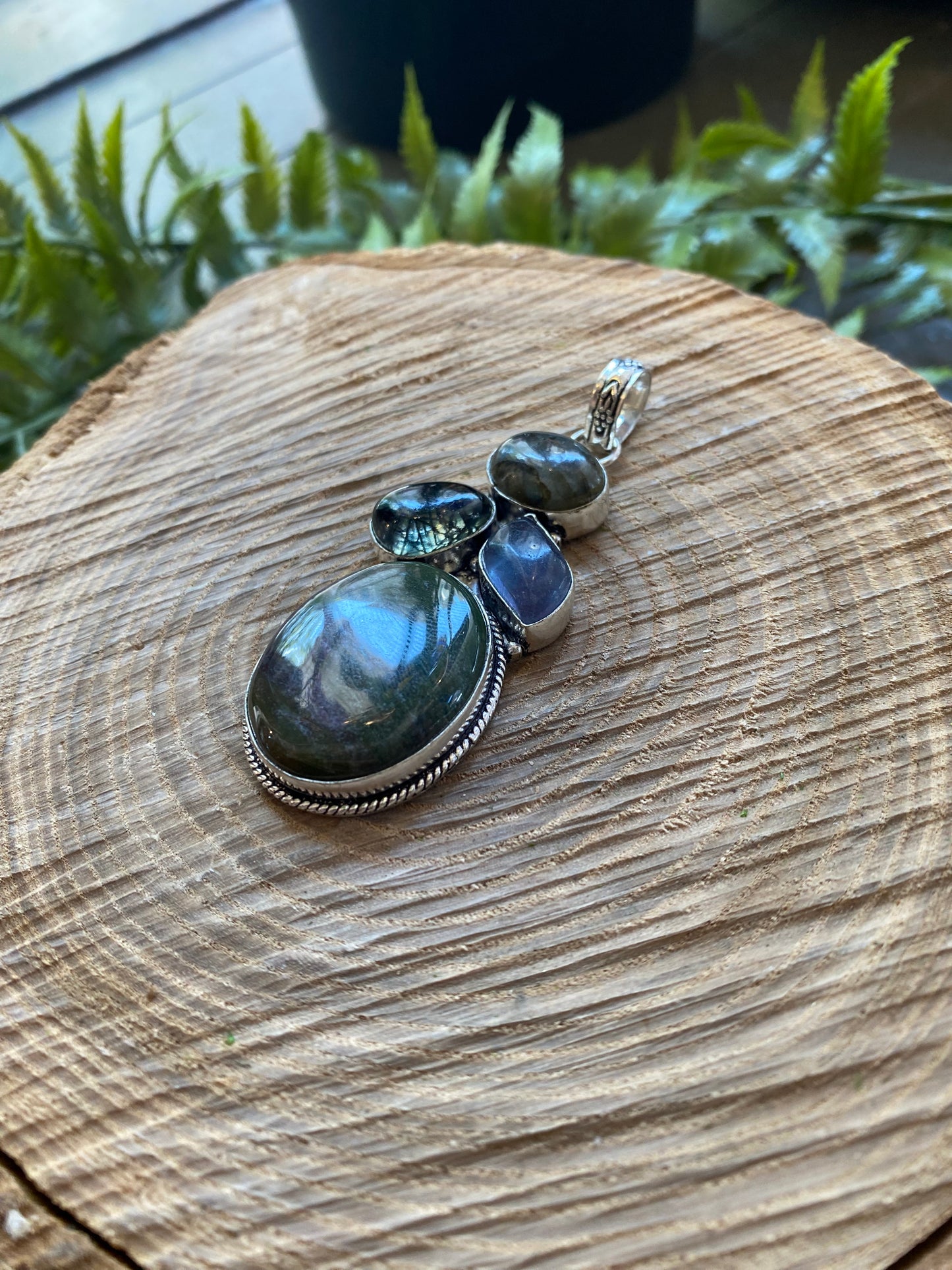 Labradorite Fluorite Black Rutilated Quartz Agate Pendant