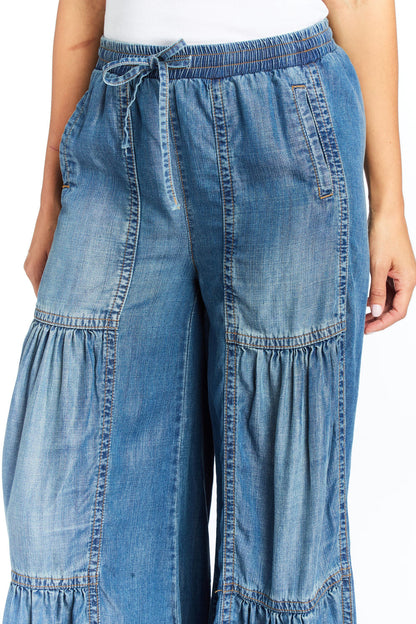 Caty drawstring tiered wide leg pant
