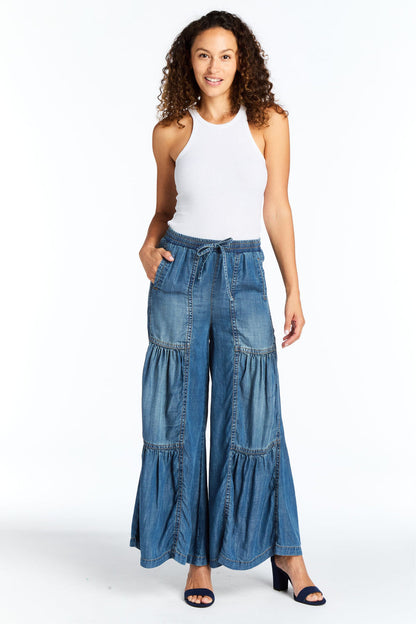 Caty drawstring tiered wide leg pant