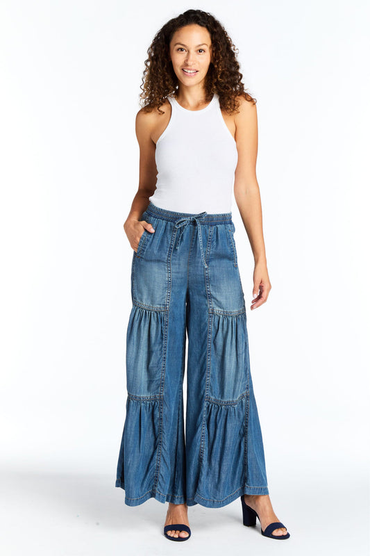 Caty drawstring tiered wide leg pant