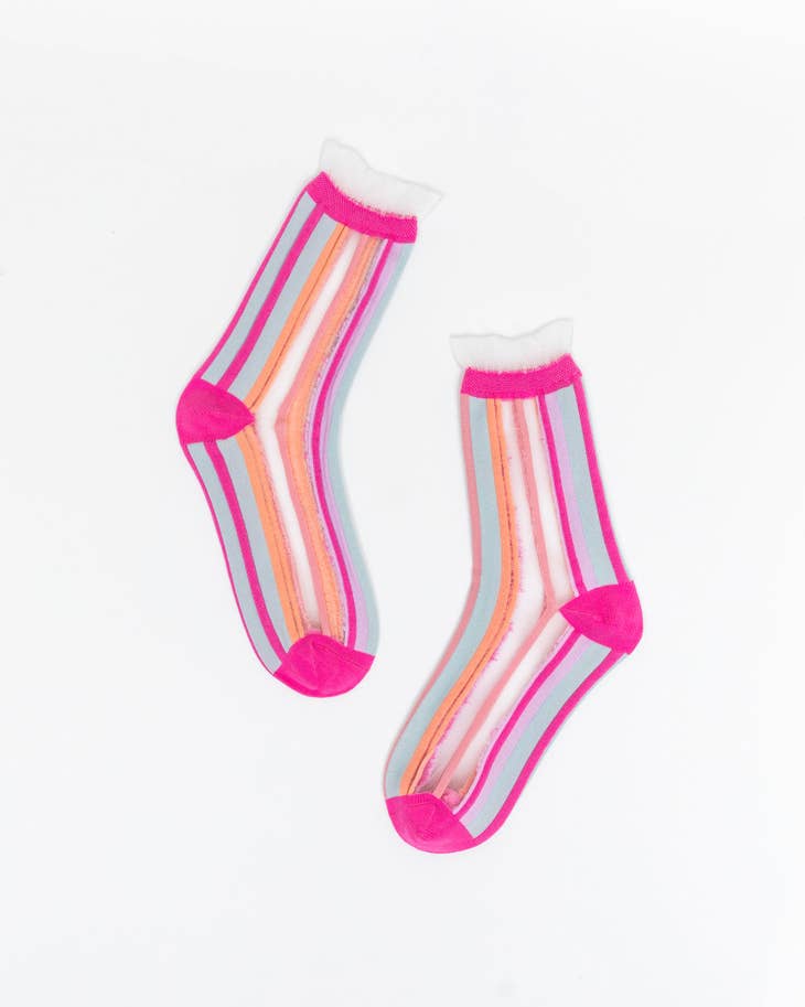Candy Stripe Ruffle Crew Sock - La De Da