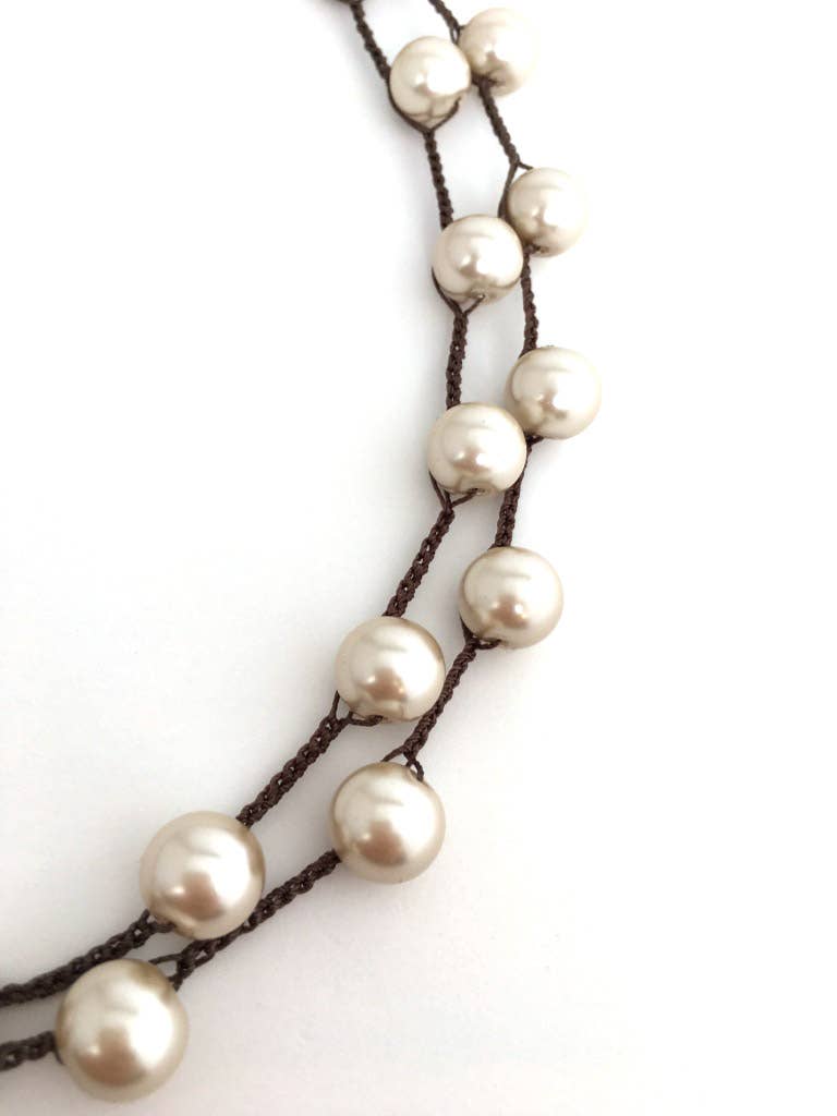 Long Glass Pearl Strand Necklace To Layer Or Wrap