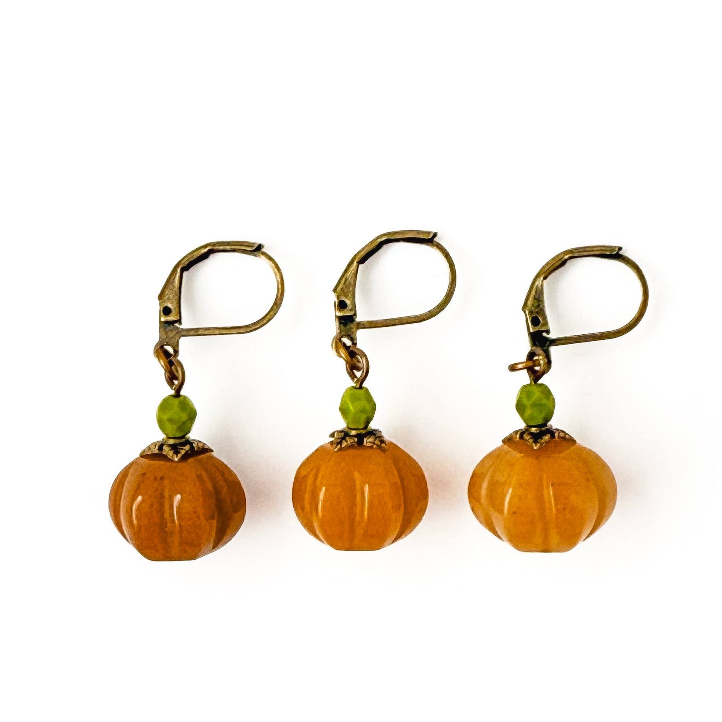 Autumn Pumpkin Earrings - Dainty Orange Stone Pumpkins