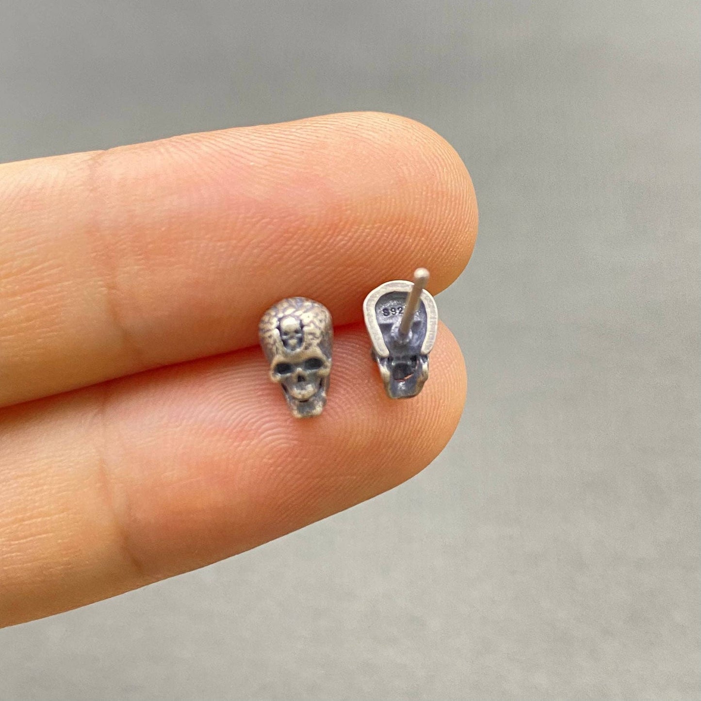 S925 Sterling Silver Double Skull Ear Studs