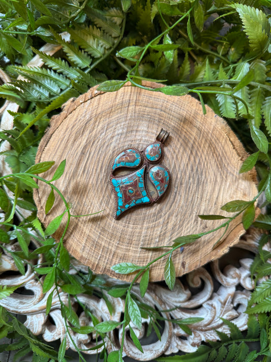Turquoise & Red Coral Pendant #1