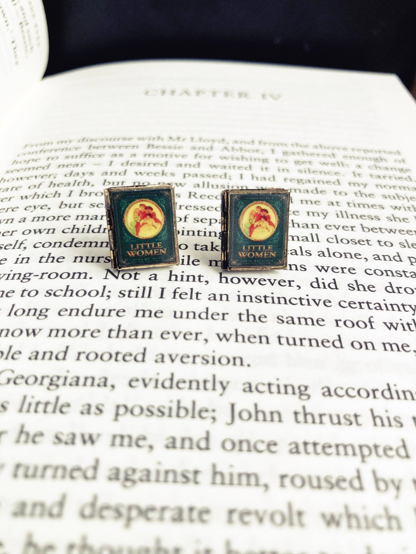 Post Earrings Book Locket Little Women-Oval Portrait