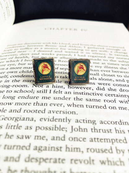 Post Earrings Book Locket Little Women-Oval Portrait