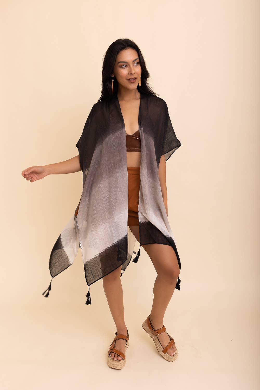 Multi Gradient Kimono w/Tassels - Black