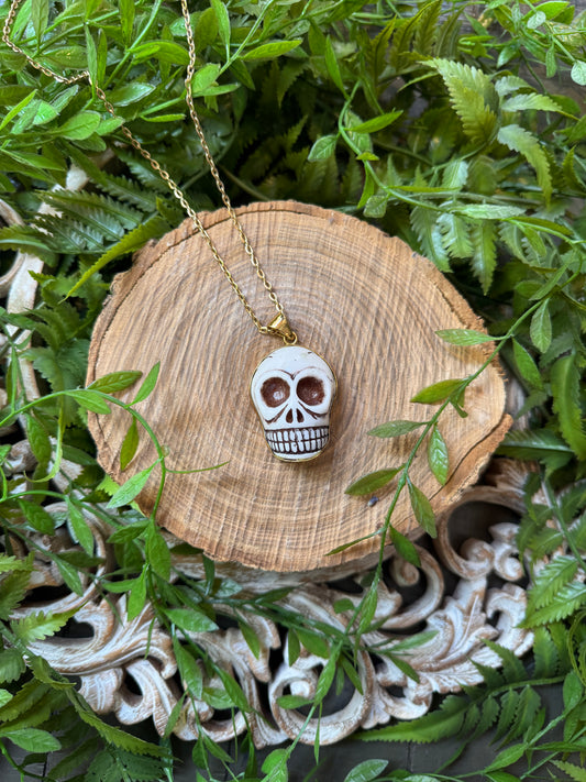 Carved Bone Skull Necklace