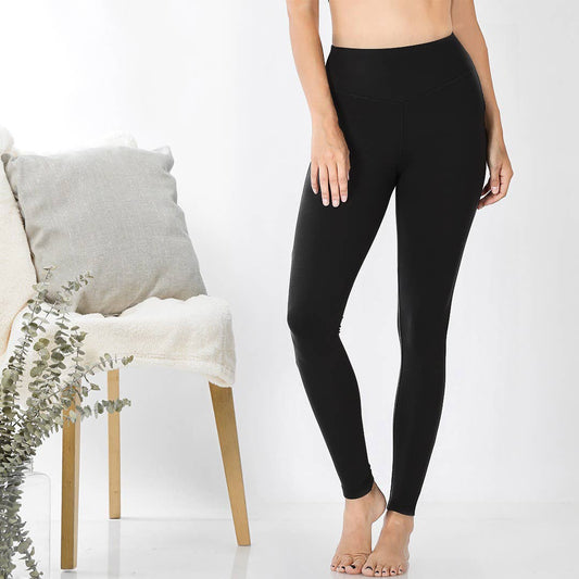 Full Length Wide Waistband Legging  - Black