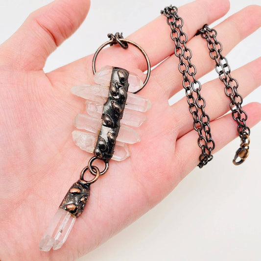 Hexagonal Irregular White Crystal Pendant Necklace - CS