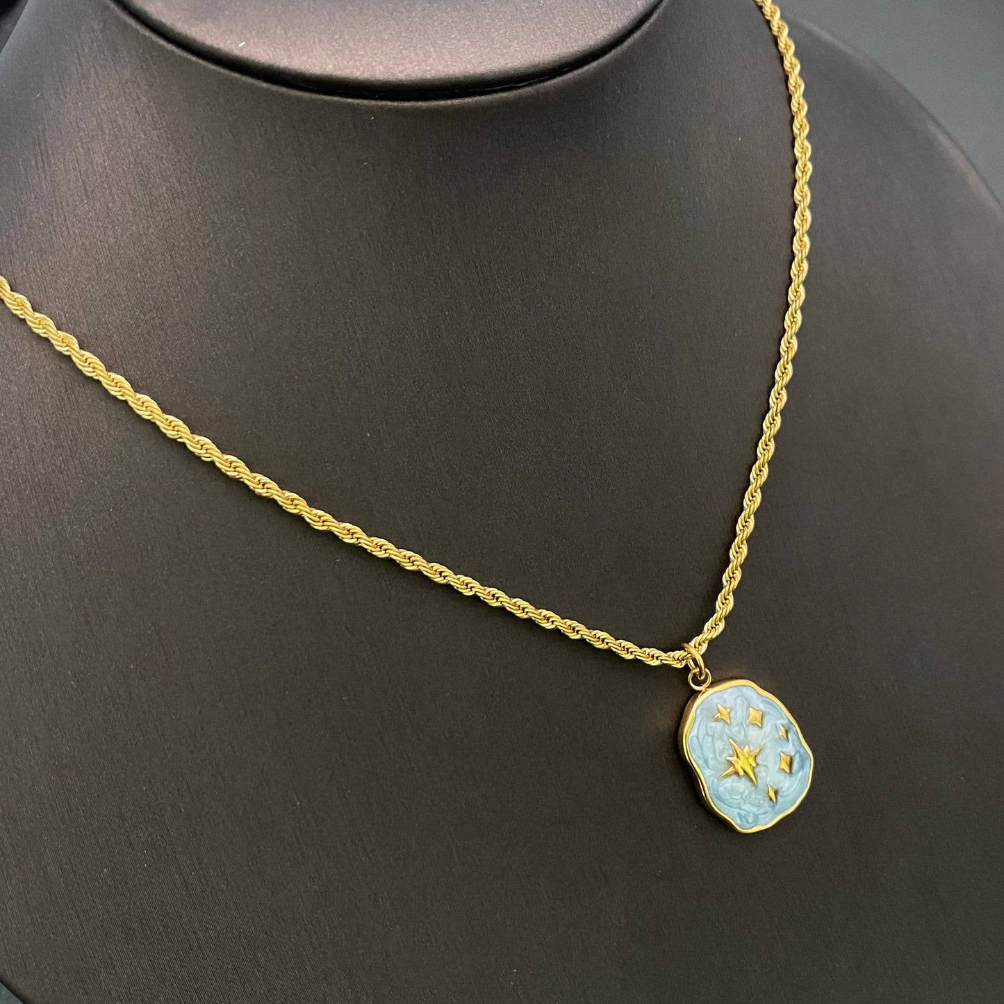 Grey Enamel Star Charm 18K Golden S.Steel Necklace