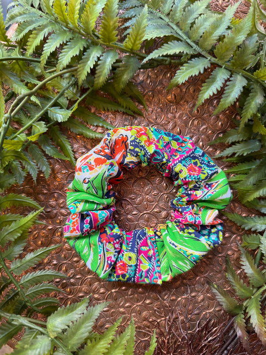 Tiger / Lime Green Leaves Scrunchie #SS17 (2)*