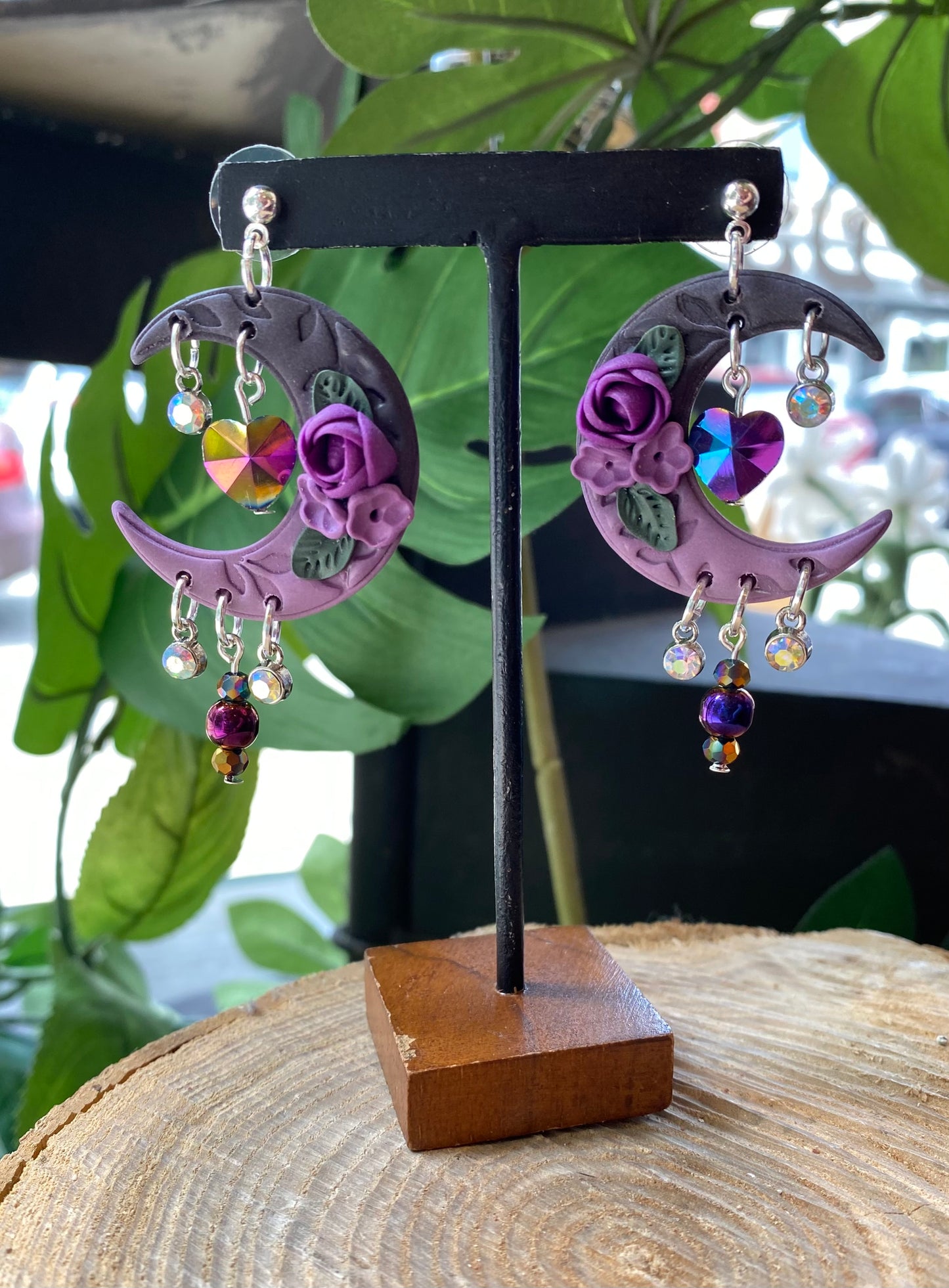 Purple Crescent Moon Dangles *E18