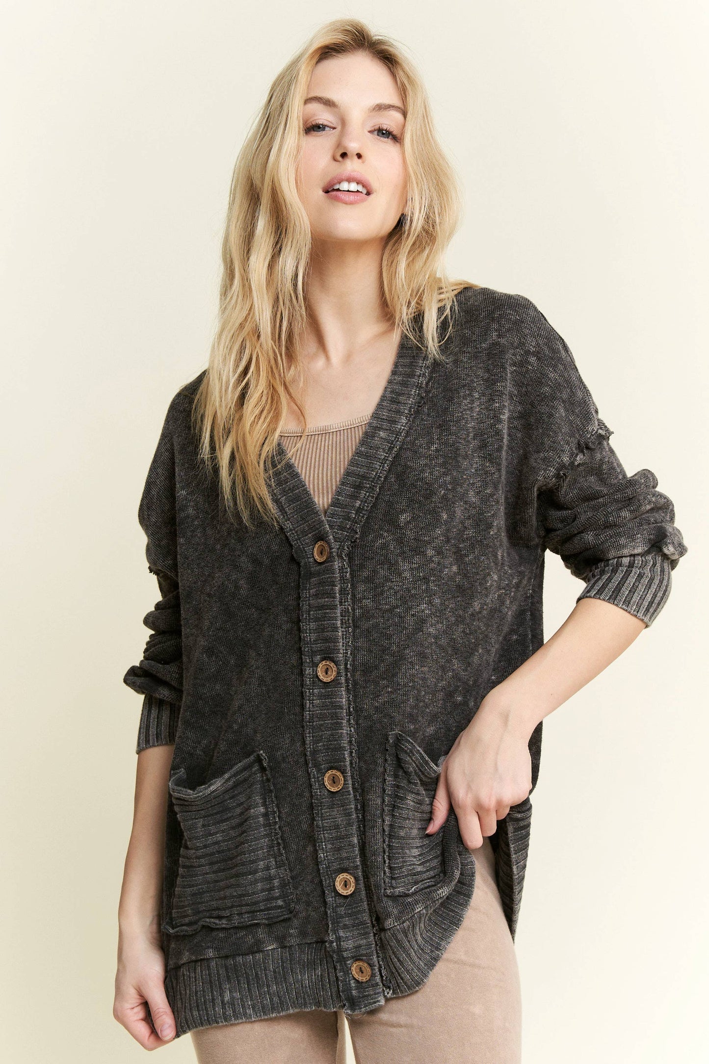 Mineral Wash Pocket Cardigan - Ashed Black