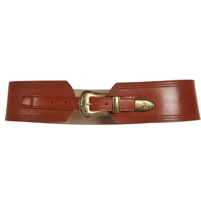 Wide Width Contour Waist Belt w/ Western Buckle Set - Tan / L