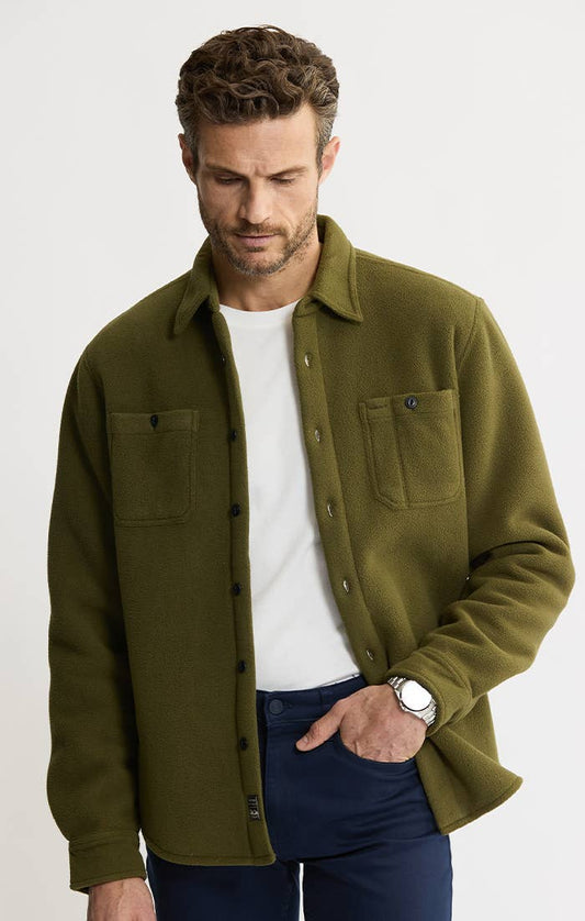Sherpa Bonded Polar Fleece Shirt Jacket - Olive
