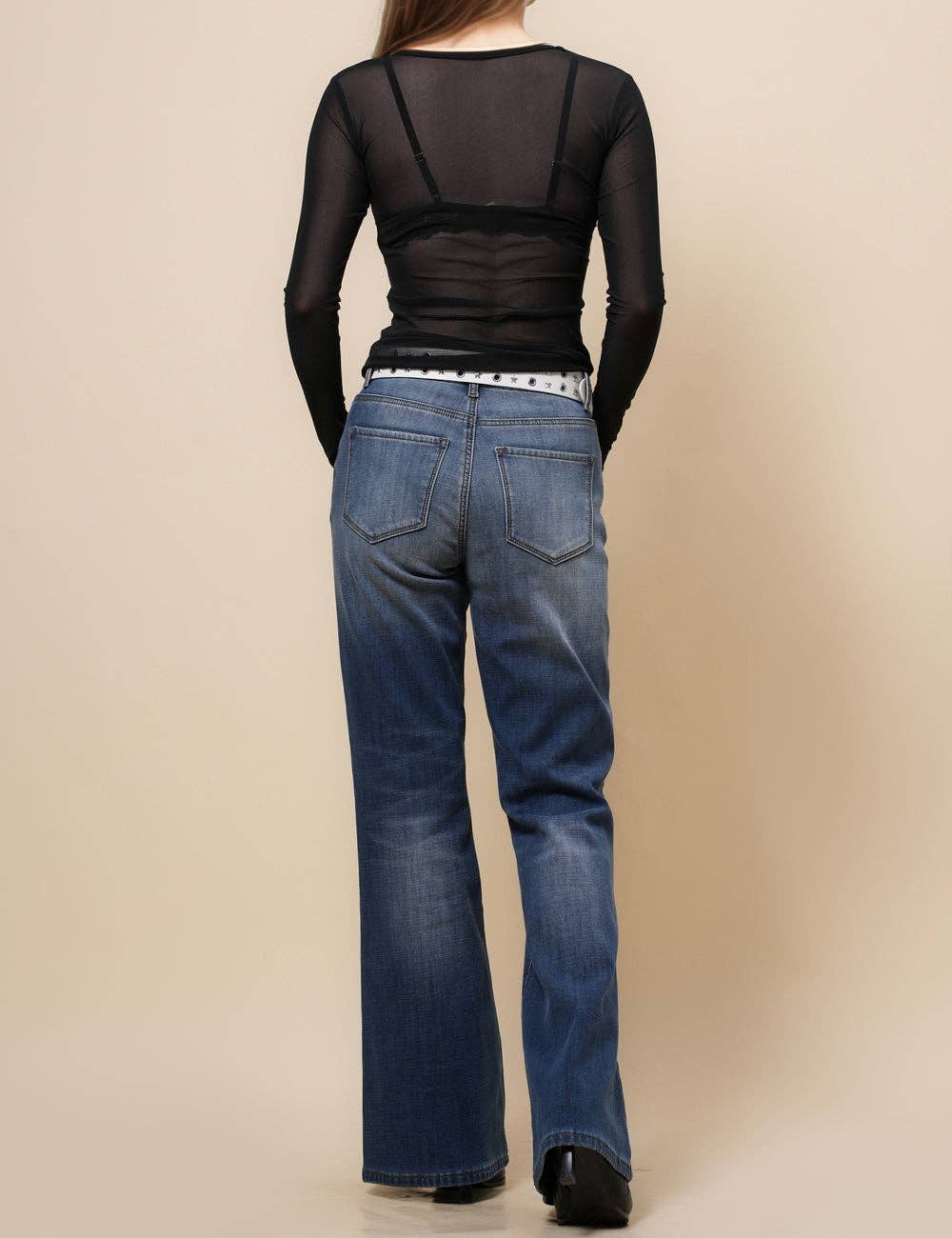 Round Neck Mesh Layering Top - Black