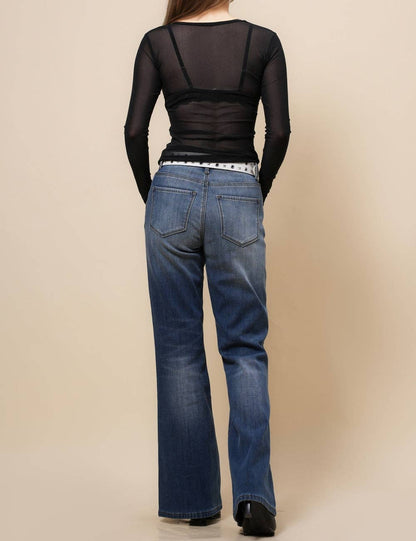 Round Neck Mesh Layering Top - Black