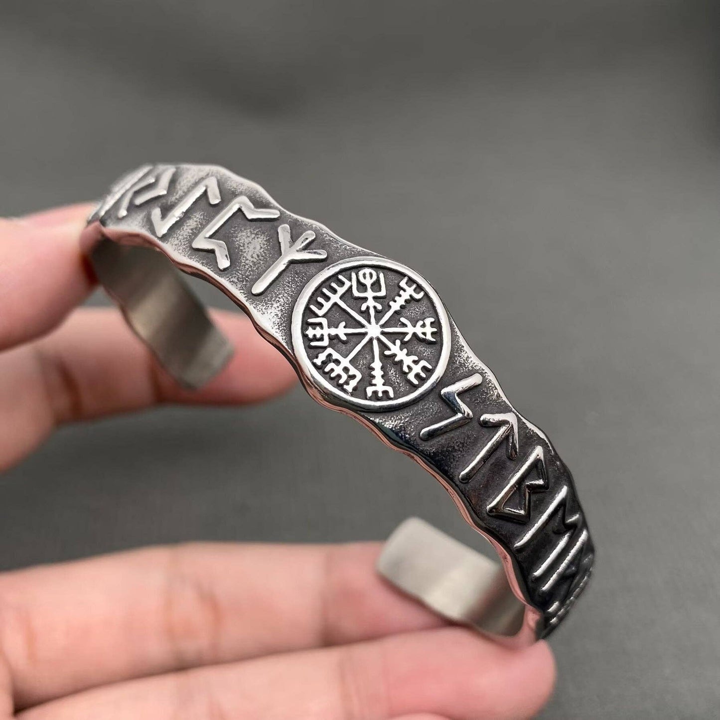 Stainless Steel Viking Rune Men's Cuff - MJ/BC - A