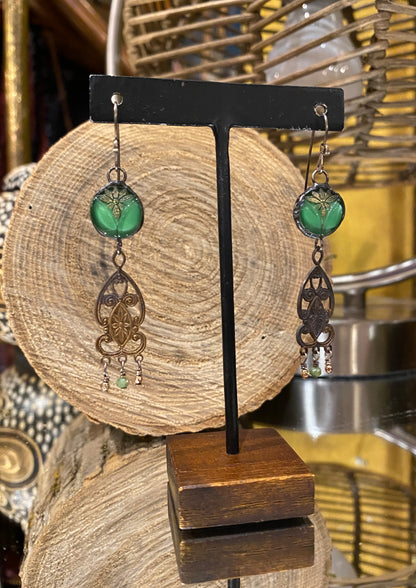 Vintage Green Deco Glass Earrings