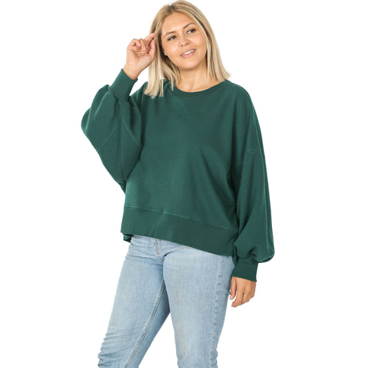 Curve Balloon Sleeve Oversize Sweatshirt- Hunter green