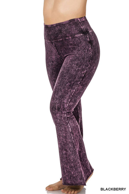 Curve Mineral Washed High Waist Raw Edge Hem Pants- Blackberry