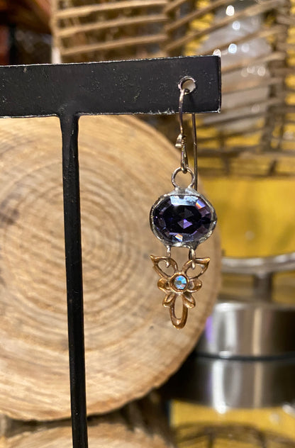 Vintage Rhinestone Earrings - Purple