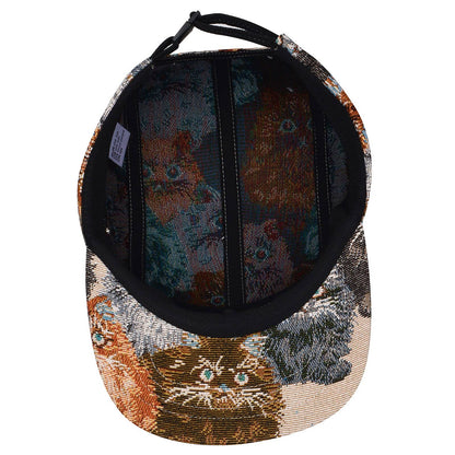 Unique Cat Jacquard 5 Panel Hat Camp Cap - Cat Beige