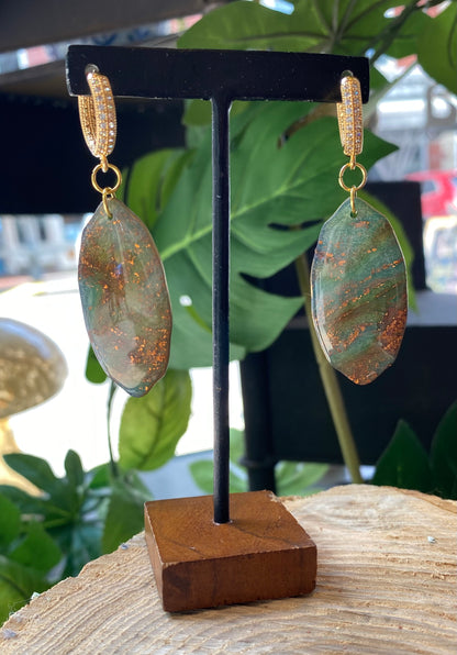 Green/Gold Shields with Crystal Hoops *E29