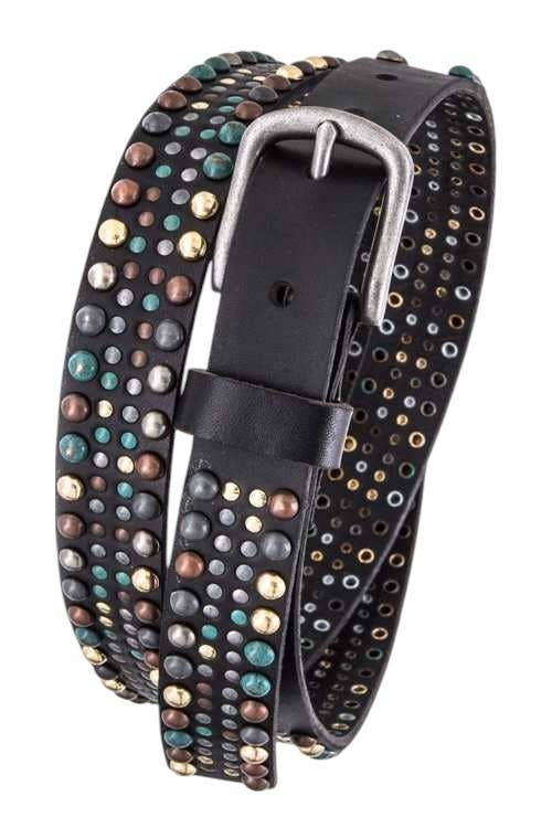 Mix Studs Vintage Distress Leather Belt - Medium