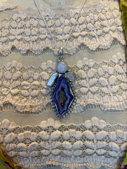 Dyed Amethyst Pearl Moonstone Pendant