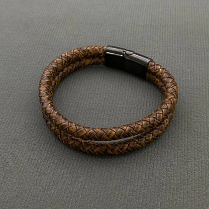 Double Layered Brown PU Leather Men's Bracelet