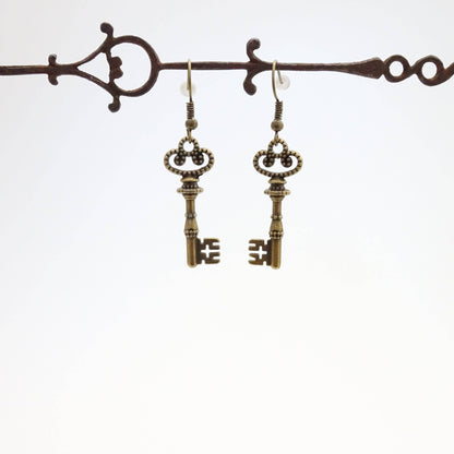 Skeleton Key Earrings | Lightweight Steampunk Keys - Antique Bronze