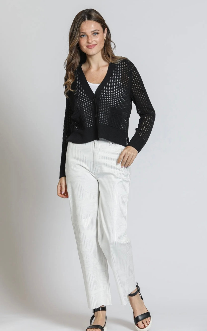 Cropped Open Knit Cardigan - Black